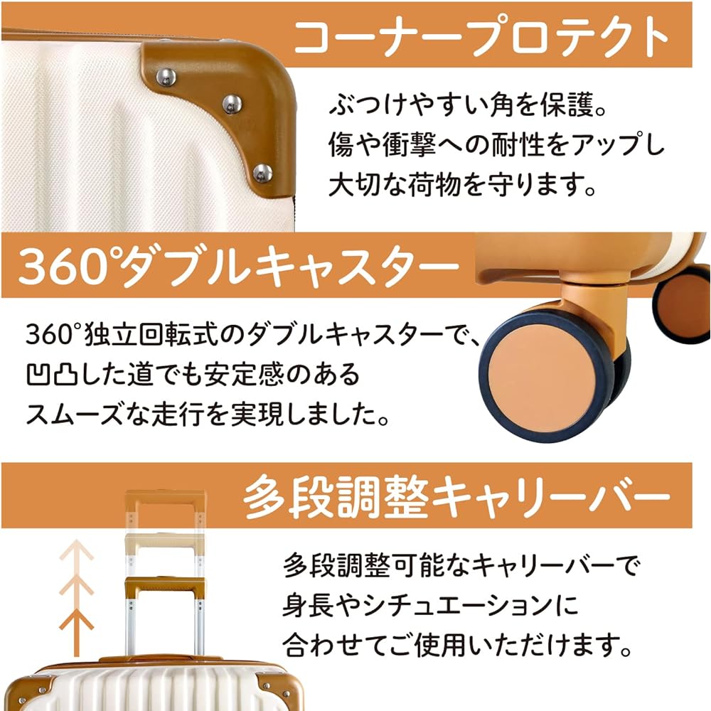 [Rio] Suitcase Parent and child set Carry case with mini case Easy to move silent 8 wheel casters, international standard TSA lock system S size (41L + 9L carry-on) Beige