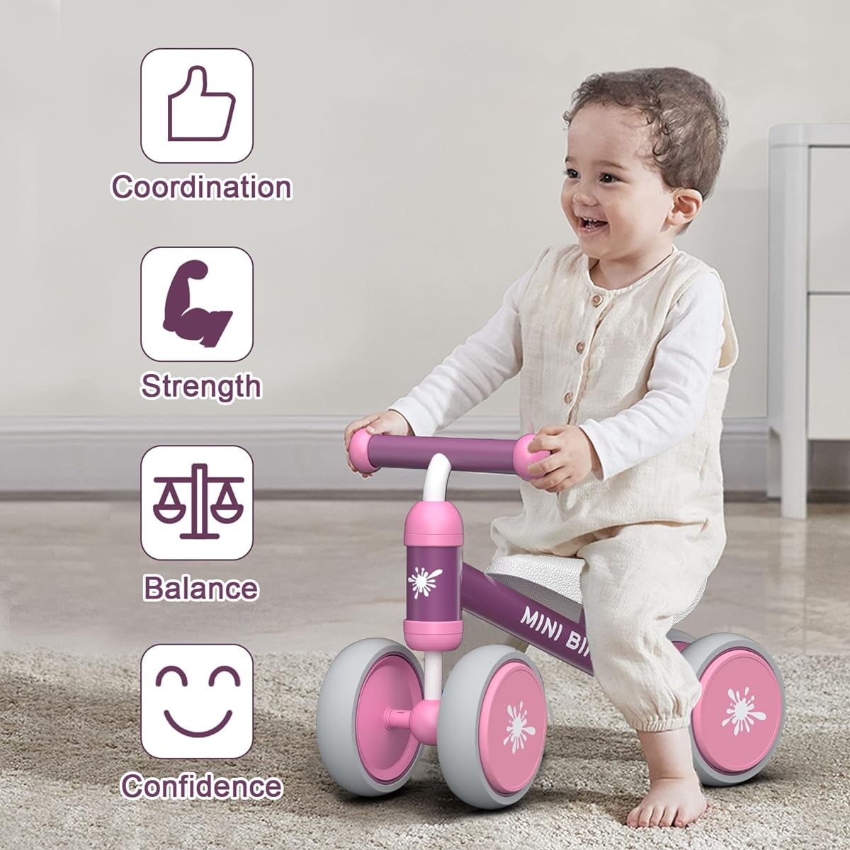 Ancaixin Baby Balance Bikes 10-24 Month Toddler Walker | Riding Toys for 1 Year Old Boys Girls | No Pedal Infant 4 Wheels Kids Bicycle | Best First Birthday Gifts New Year Holiday Purple