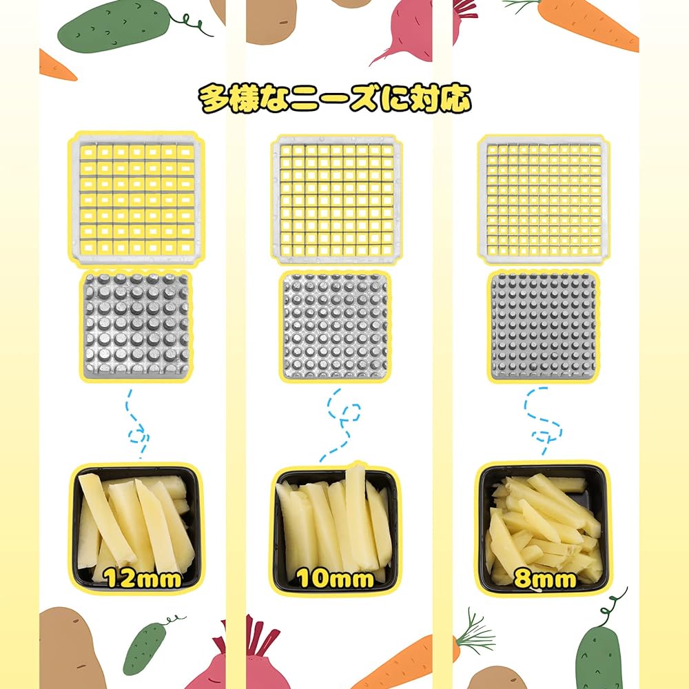 Spolehli Manual Potato Cutter, 8mm+10mm+12mm Replacement Blades, Cleaning Brush Included, Labor Saving/Efficiency Potato/Carrot/Apple/Radish 100kg Strong Suction Cup, Tabletop Type, Home Use, Commercial Use, Japanese Instruction Manual Included