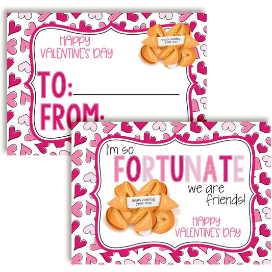 Amanda Creation Valentine Fortune Cookie Theme Valentine's Day Exchange Cards for Kids to Give to Friends and Classmates - 30 3.5" x 5" Fill-in Cards (No Envelopes)