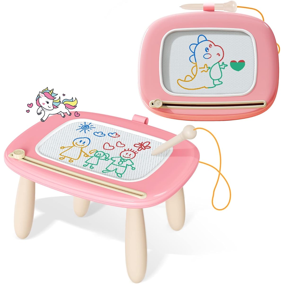 Kikidex Girls Toys 1-3 Years Old Magnetic Drawing Board, Birthday Gift for 1 2 3 Year Old Toddlers, Doodle Board for Preschool Learning and Education, Erasable Sketch Pad (Soft Pink)