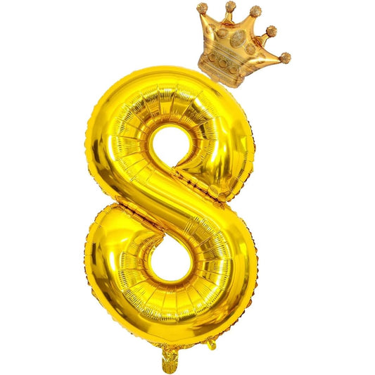 40" Gold Number 8 Crown Balloons Set, Birthday Balloons for Kids, Wedding Anniversary Celebration Decoration Balloons(8)