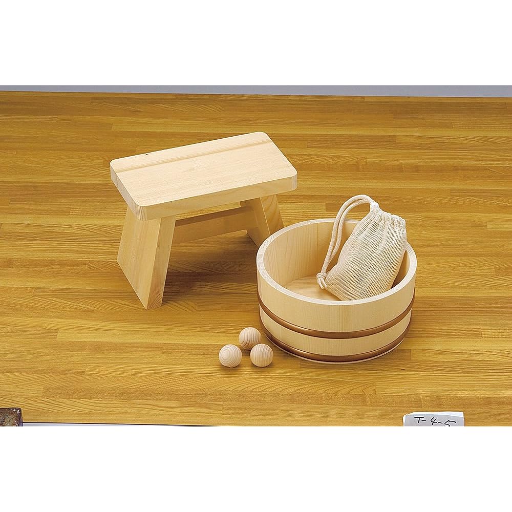 Yamako Bath Komachi Banquet Set (with vanity box) 85947 Natural Bathtub: Approx. Φ22 x H10cm, Bath Chair: Approx. 24 x 14 x H17cm