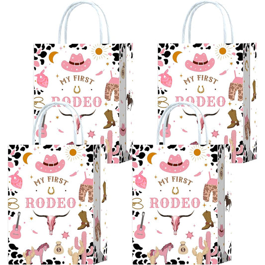 16 Pieces My First Rodeo 1st Birthday Party Favor Bags Cowgirl 1st Birthday Gifts Snacks Treats and Party Favors Bags with Handles Cowgirl 1st Birthday Party Decorations