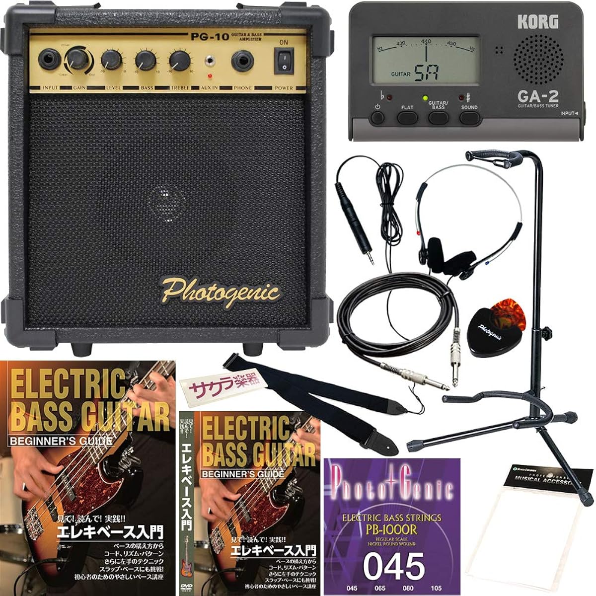 Beginner's Guide to Bass Sakura Musical Instruments Original Assortment of Accessories Starter Pack [Amplifier Selection: Photogenic PG-10]