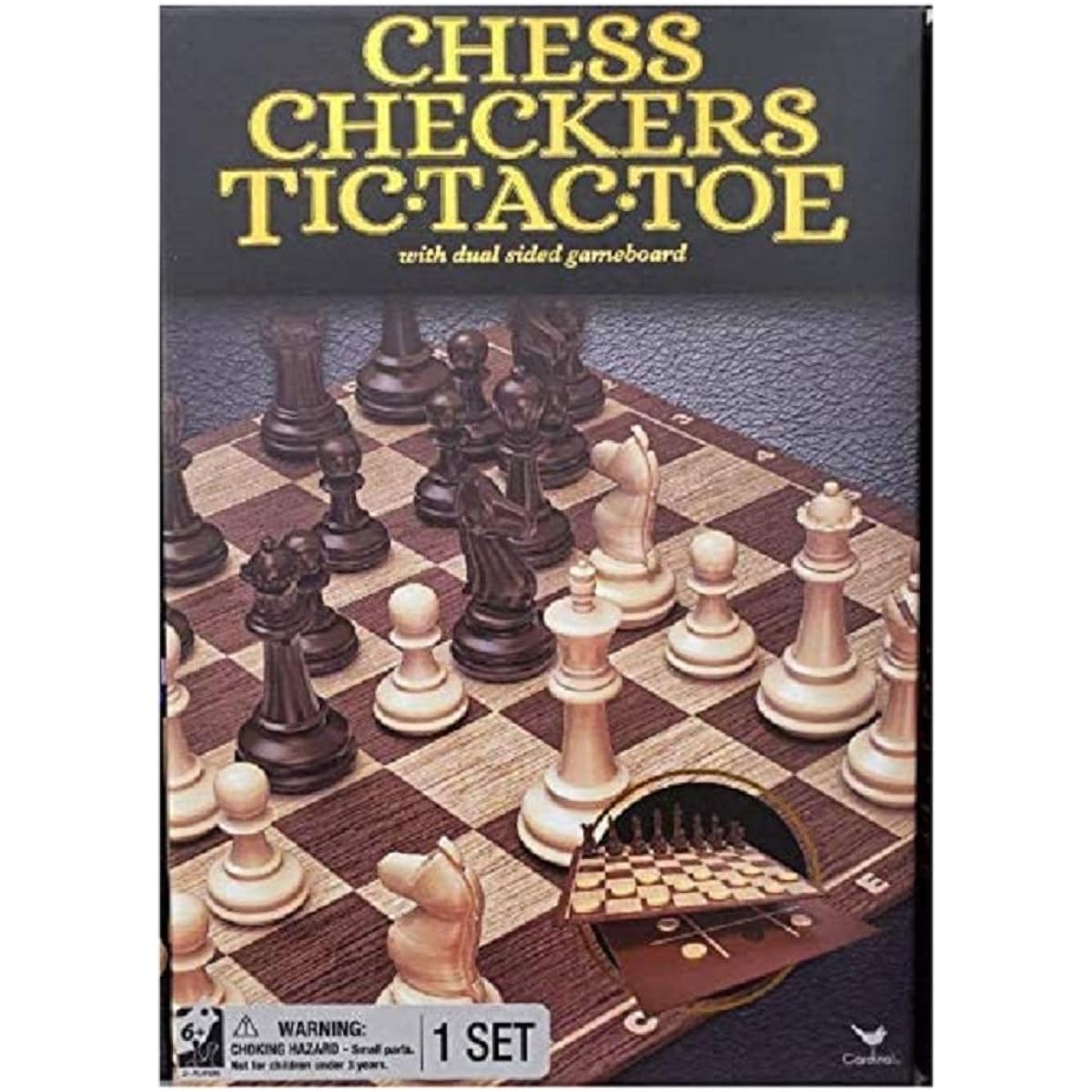 Chess Checkers & Tic Tac Toe with double-sided game board