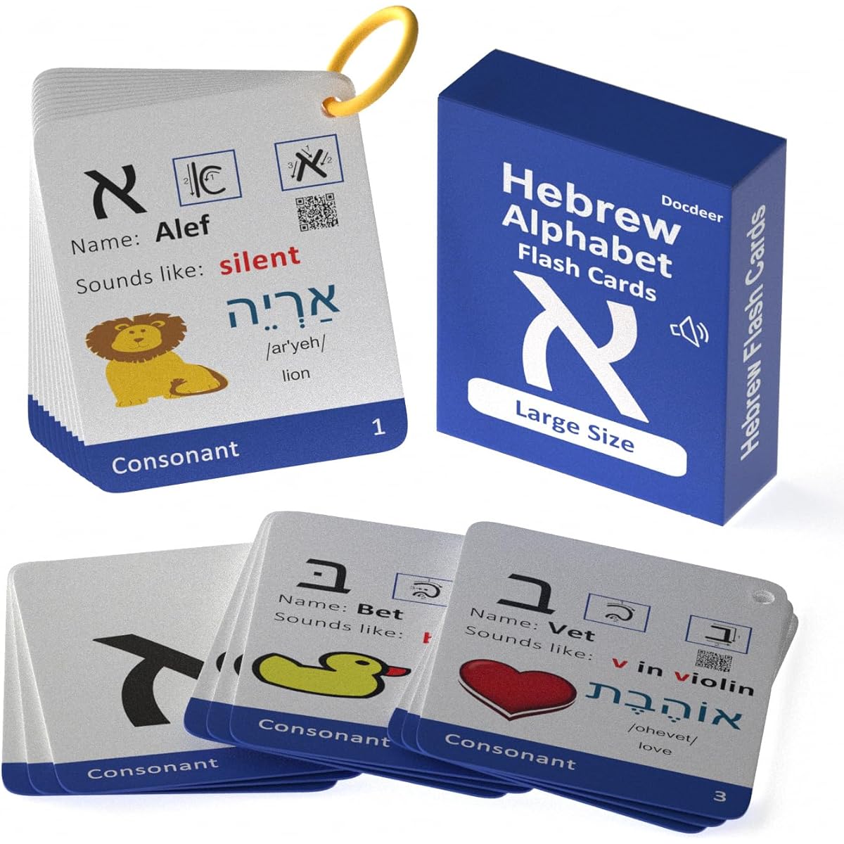 Hebrew Bible Alphabet Syllabary Flash Cards - Alef Bet Letter Educational Jewish Language Learning Flash Cards