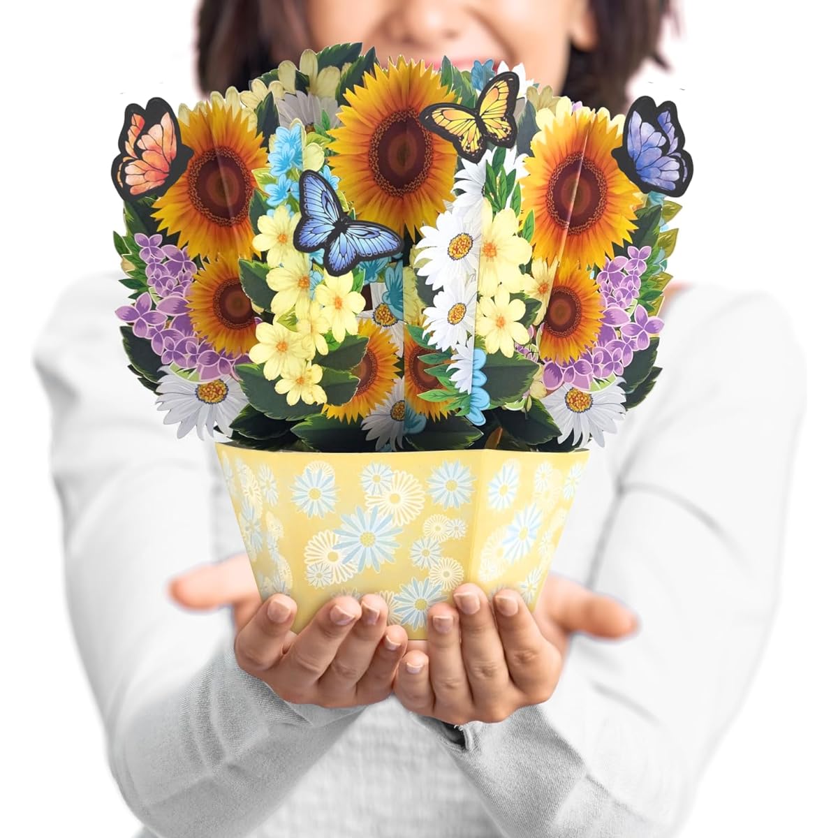 Praisol Flower Bouquet Greeting Card with Butterfly 3D Pop-up Card with Note Card and Envelope (Sunflower)