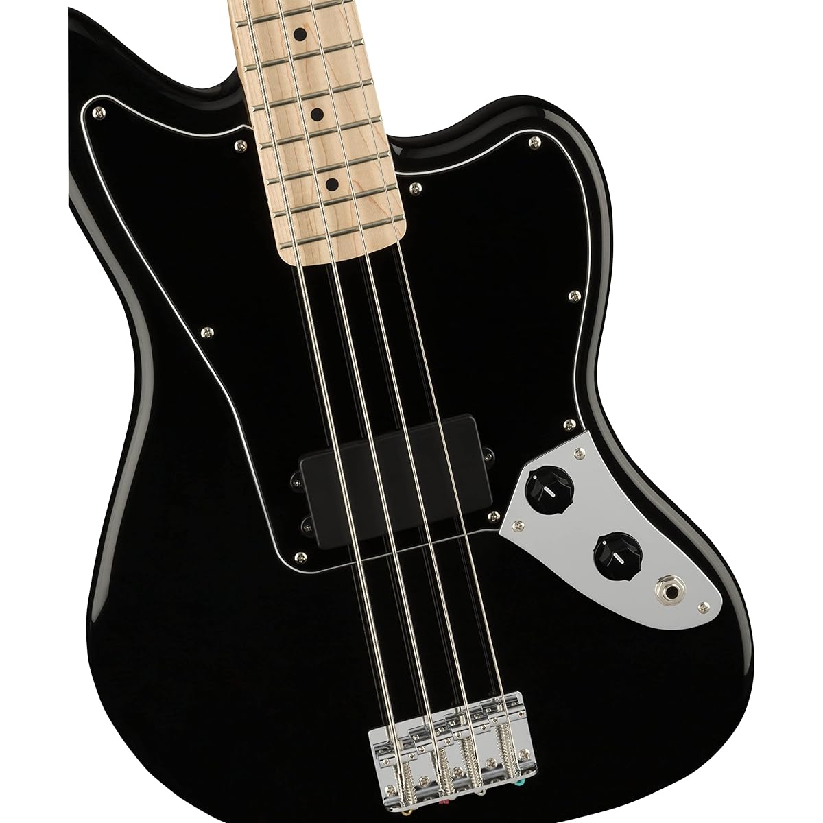 Squier by Fender Electric Bass Affinity Series Jaguar Bass H, Maple Fingerboard, Black Pickguard, Black BLK with soft case