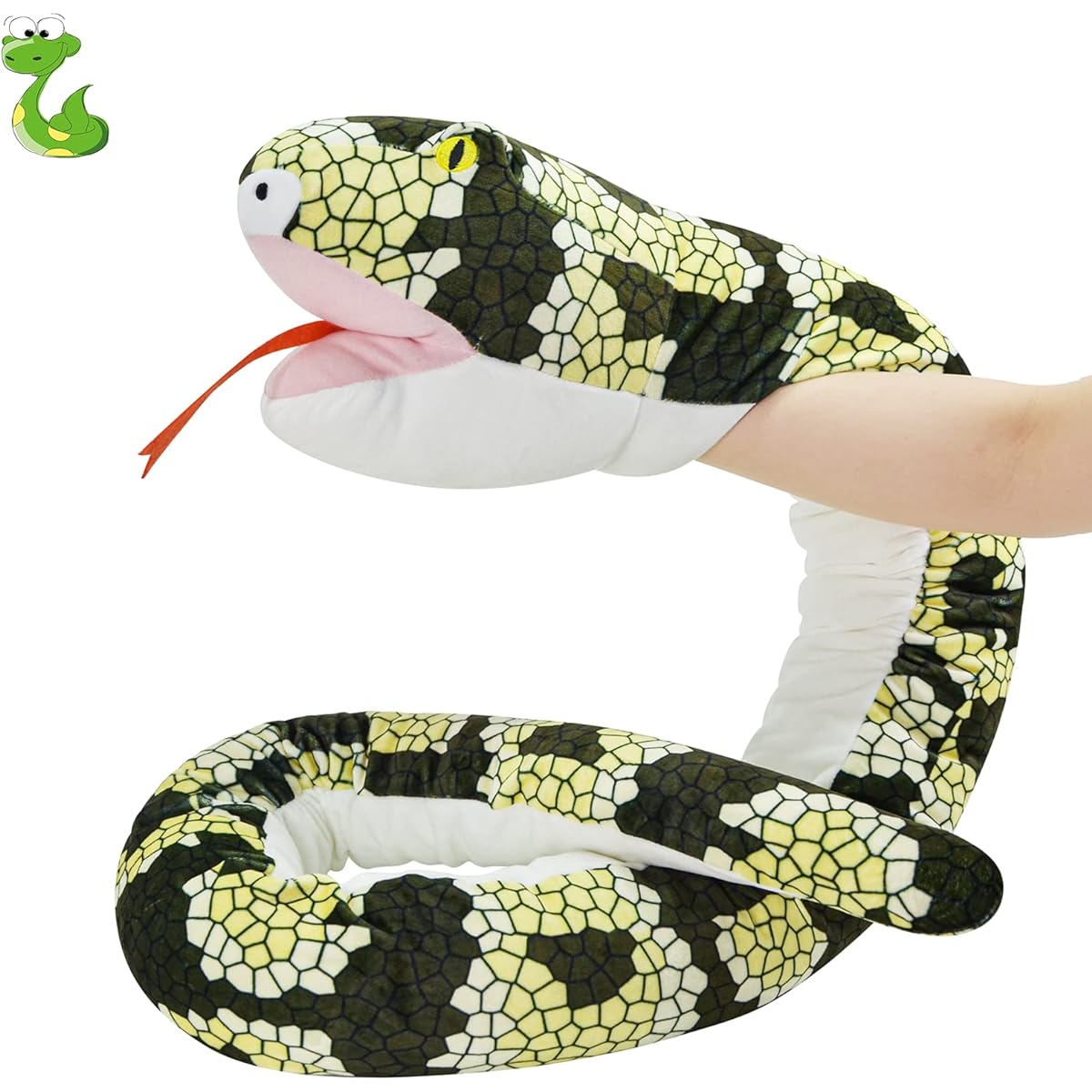 Gisqis Snake Stuffed Toy 65 Inch Length Snake Stuffed Animal Large Anaconda Hand Puppet Soft Python Stuffed Animal Creative Cushion Funny Kids Birthday Gift for Children Boys Green