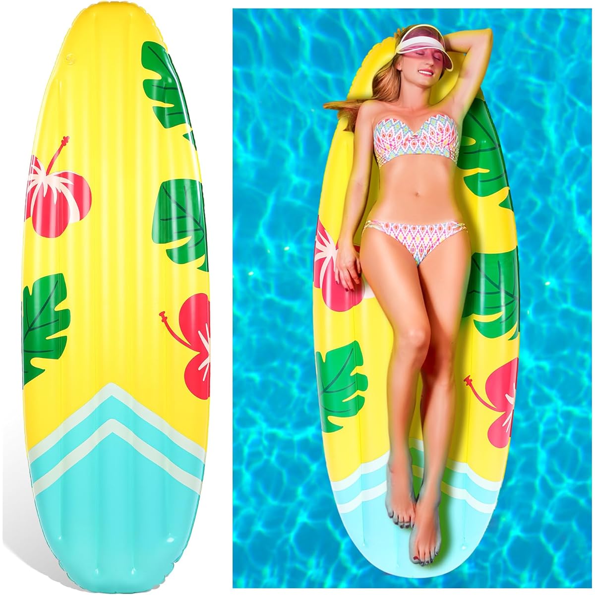 Gemscream 5ft Inflatable Surfboard Prop Luau Inflatable Surfboard Floating Toy Surfboard Float for Adults Beach Surfing Tropical Party Decoration for Pool Raft