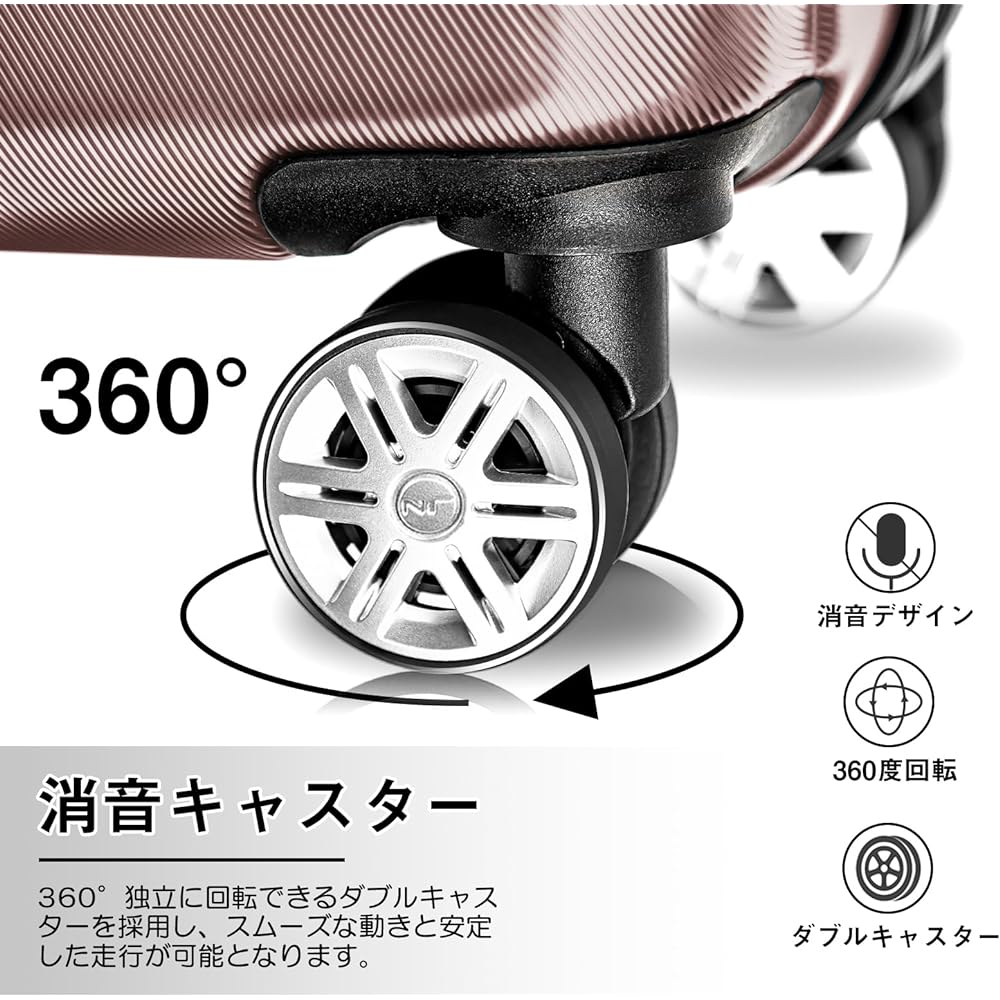 [New Trip] Suitcase Carry-on Carry Case S Size 40L 2-3 Nights YKK Zipper Carry Bag ABS+PC Shockproof Ultra Light and Quiet Double Casters TSA Roke Zipper Type Travel Business Business Trip Hospitalization Rose Gold