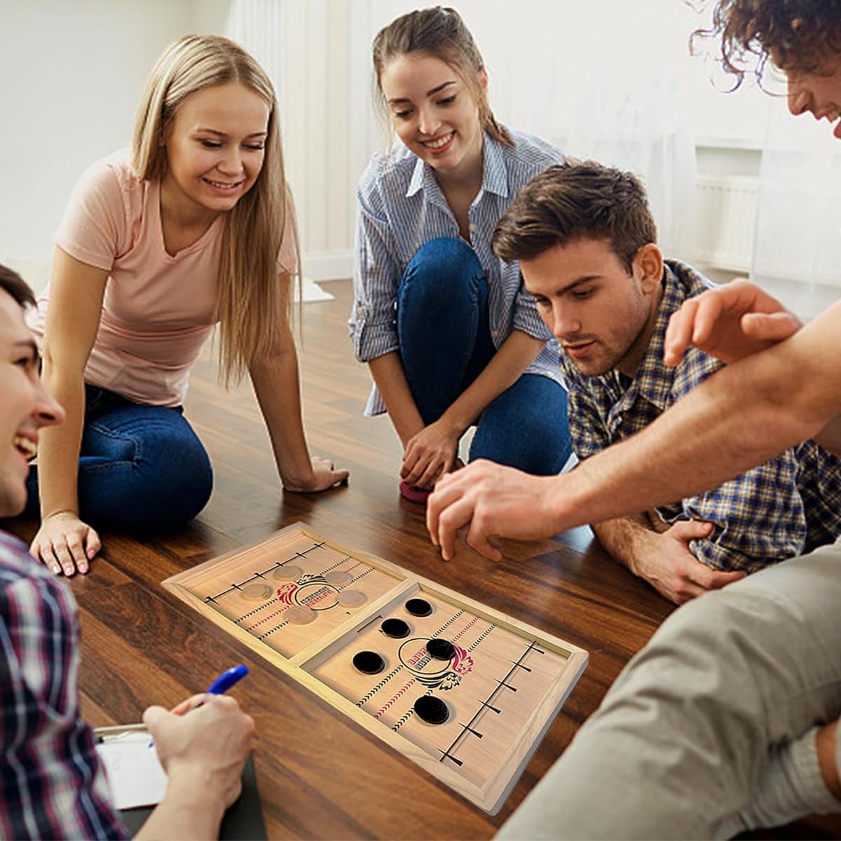 SIMPLE WINNER Sling Puck Game Wooden Pace Soccer Slingshot Game Hockey Board Game for Party with Friends