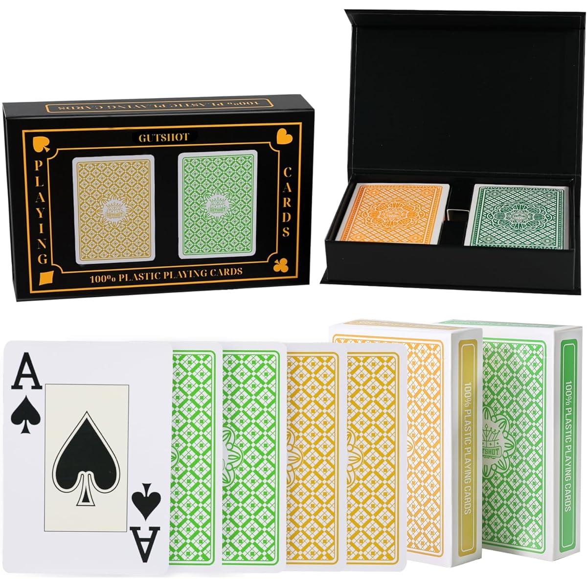 GUTSHOT Playing Cards Waterproof Deck Spill-Proof Design Party Games Magic Set of 2 (Yellow & Green)