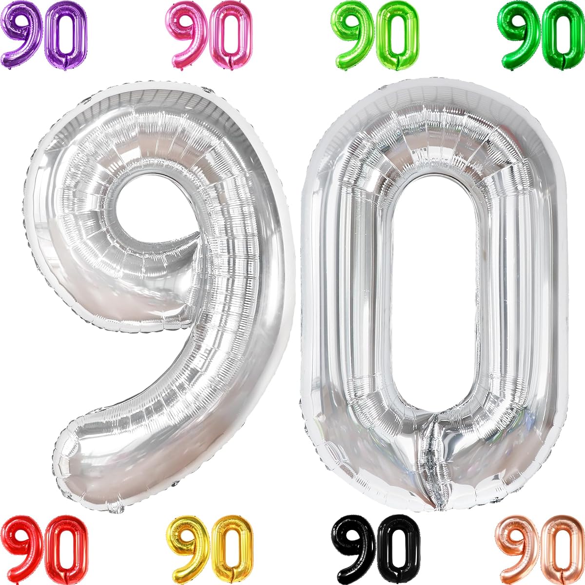 Giant Silver 90 Balloons Number 40 Inch 90th Birthday Decorations for Women Silver 90th Birthday Balloons for Men 90th Birthday Decorations Silver 90th Birthday Balloons