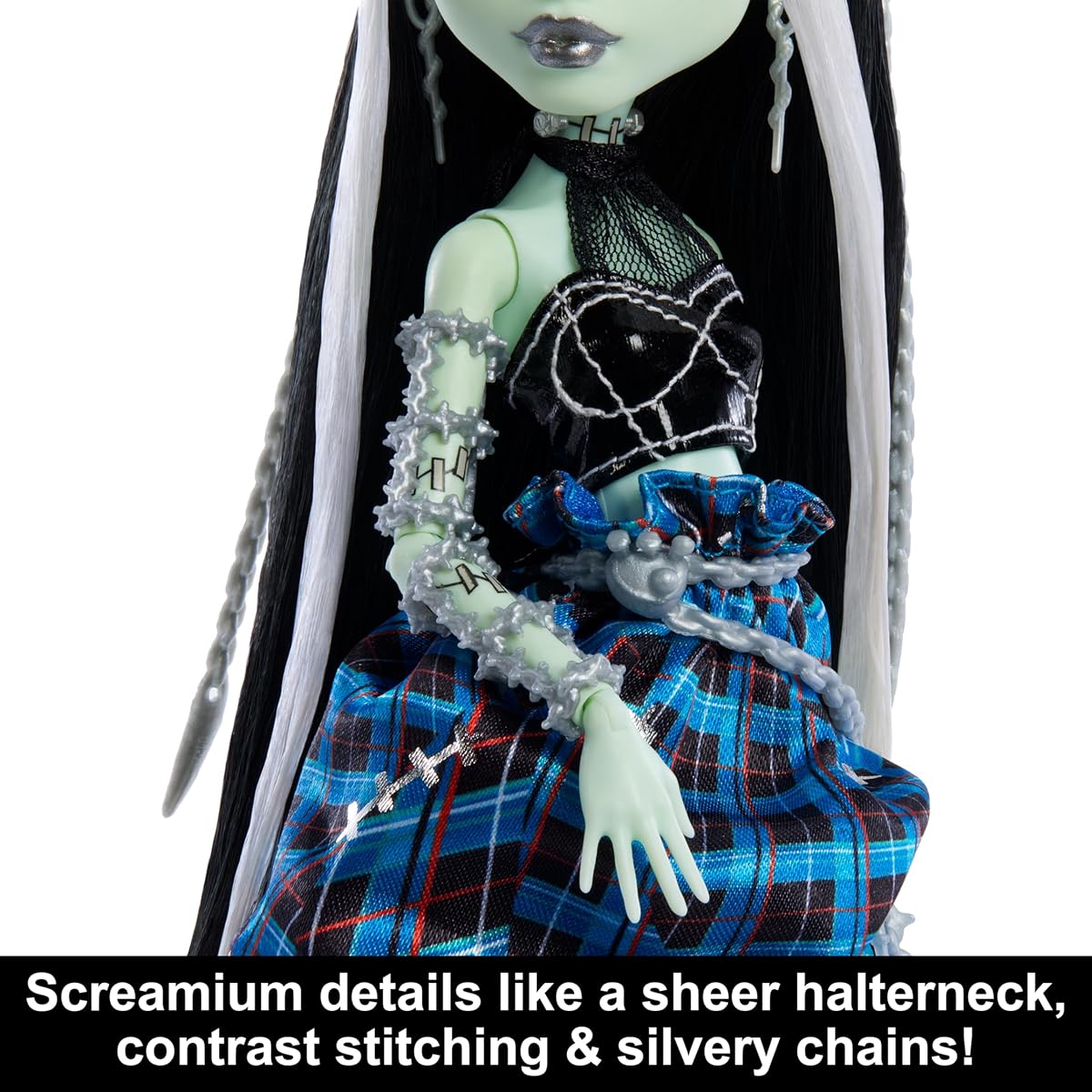 Monster High Doll Frankie Stein's Style Stitch Fashion Collector's Blue Checked Couture Gown & Sewing-Inspired Accessories ( Exclusive)