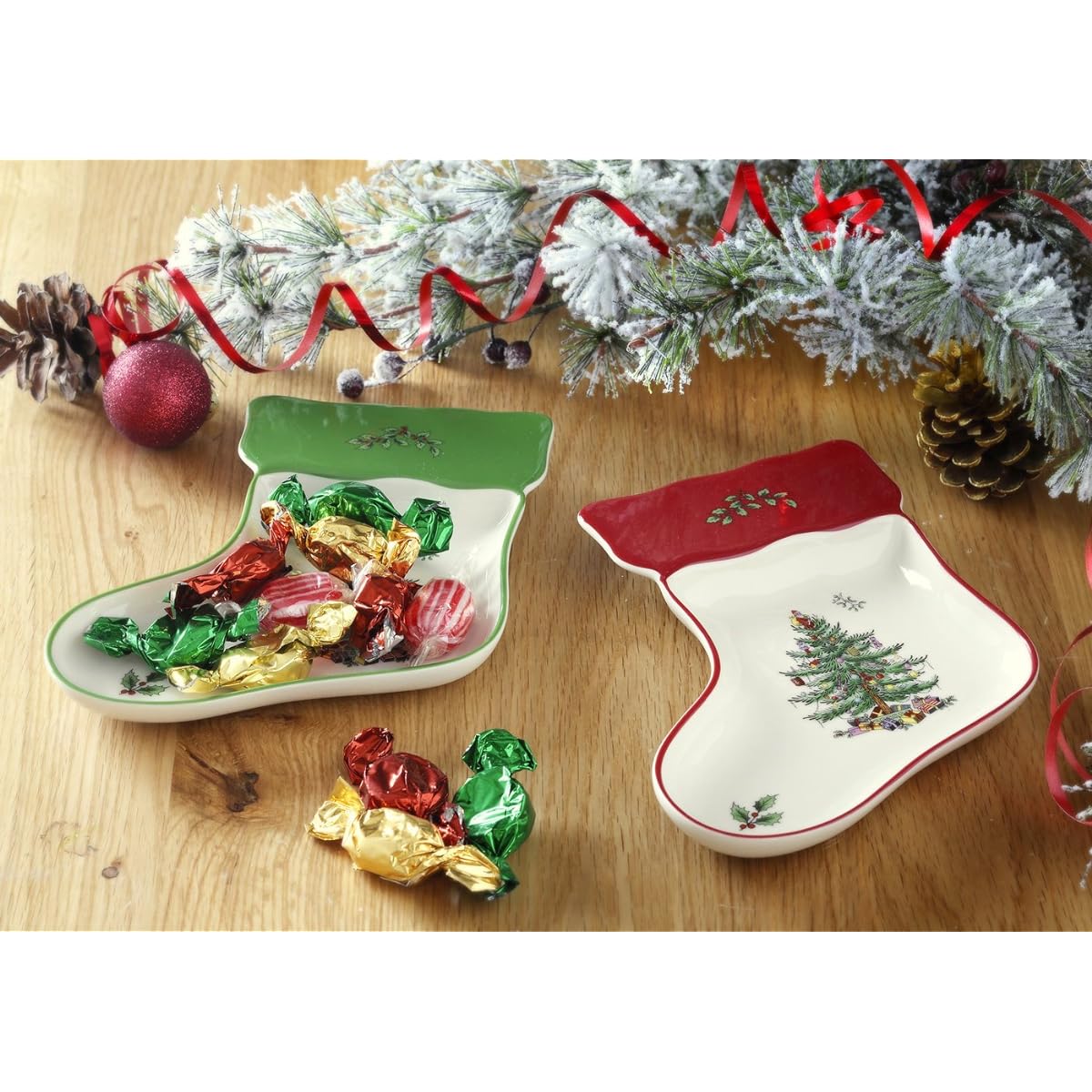 Spode Christmas Tree Stocking Dishes, Set of 2