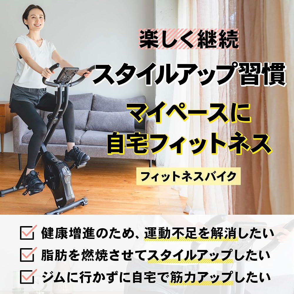 STEADY Fitness Bike [Designed in Japan Original non-contact air wheel®︎ / Quiet / Dedicated monitor (heart rate / distance / calories / speed) Folding] ST102 Tablet holder without backrest