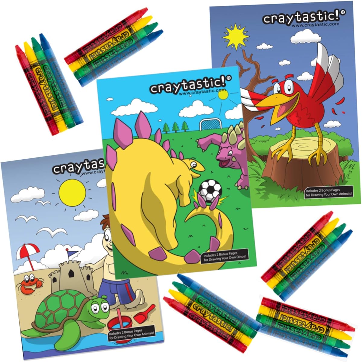 Craytastic! Bulk Coloring Activity Set: 4 Packs of 48 Individually Wrapped Crayons + Variety Pack of 48 Mini Coloring Books - Non-Toxic/Fun for Kids Party Favors, Restaurants, Schools, Treasure Chests.