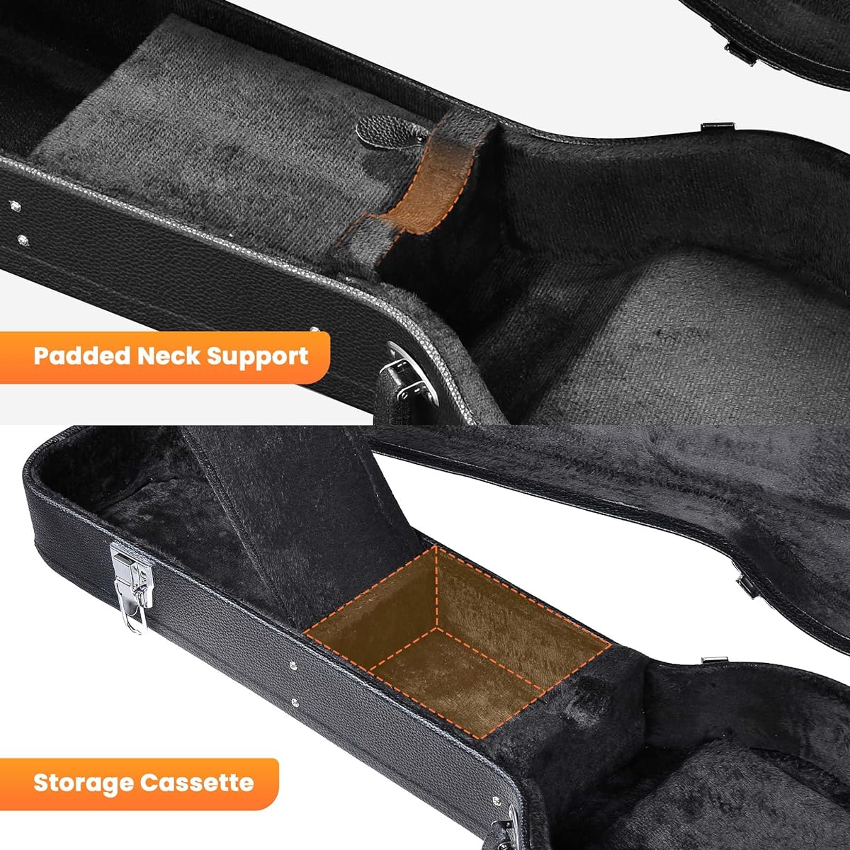AW Black Universal Electric Guitar Hard Case Wooden Hard Shell Carry Case with Lock Latch Key, For Electric LP Guitar, Modern