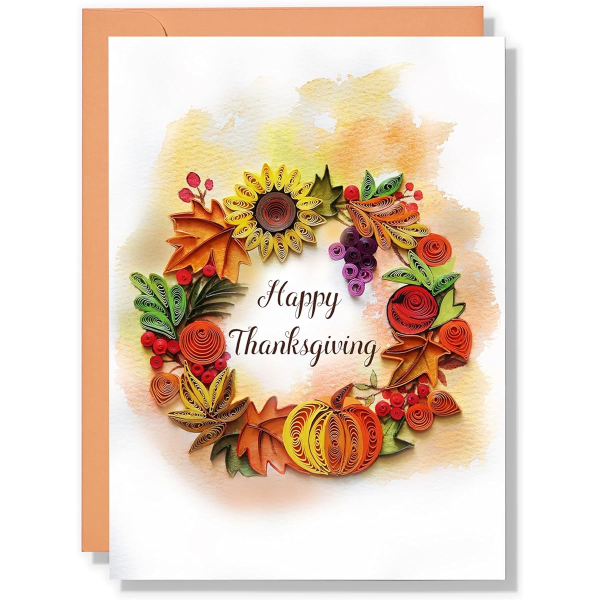 QUILLCRAFT Thanksgiving Colorful Greeting Cards Happy Thanksgiving Fall Artful Watercolor Cards Quilling Quilt Cards for Thanksgiving Unisex Him and Her (Thanksgiving)