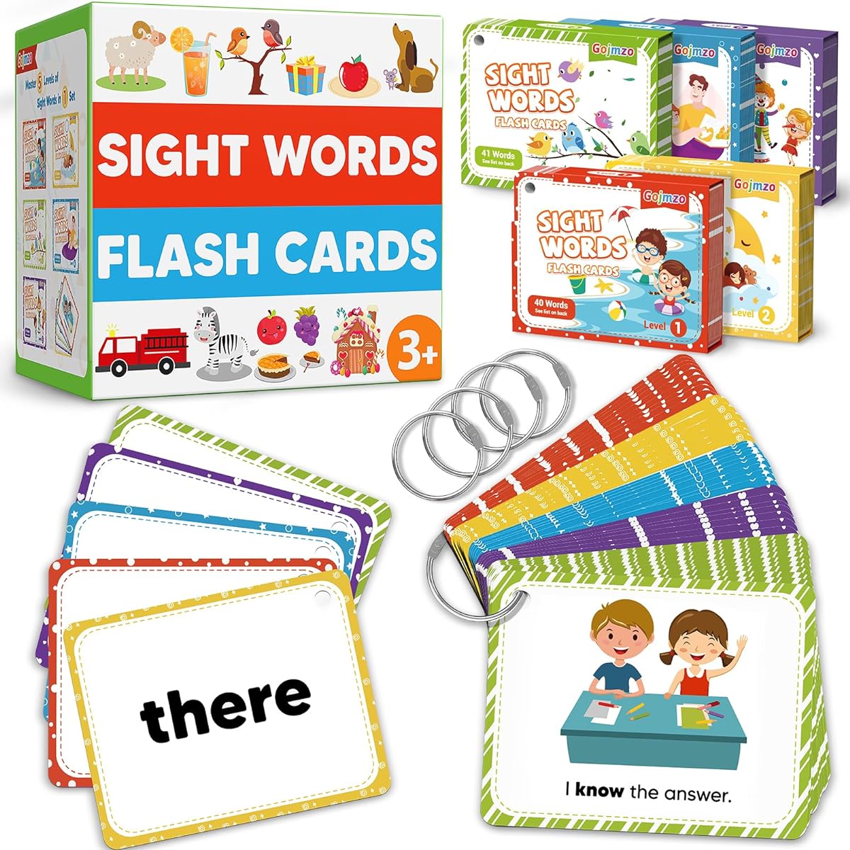 Gojmzo Sight Words Flash Cards Kindergarten Preschool Learning Activities Homeschool Supplies for Kids Ages 4-8 220 Dolce Sight Words Reading Spelling Games Learning Toys for 3 4 5 Year Olds Toddlers
