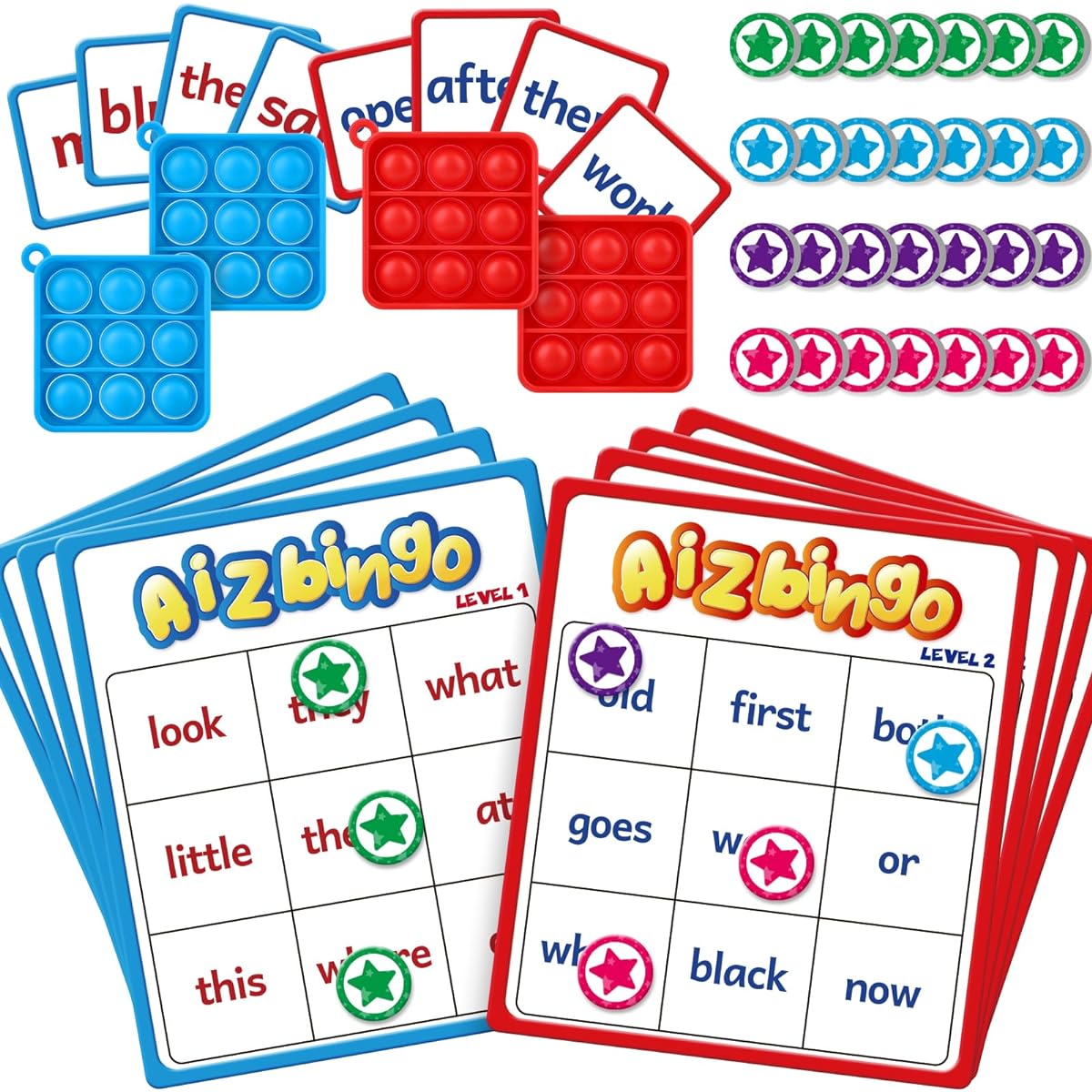 Torlam Sight Word Bingo Game 2 Levels Learn to Spell Phonics Game Sight Word Flash Cards Homeschool Supplies Kindergarten Learning Activities Preschool Classroom Essentials
