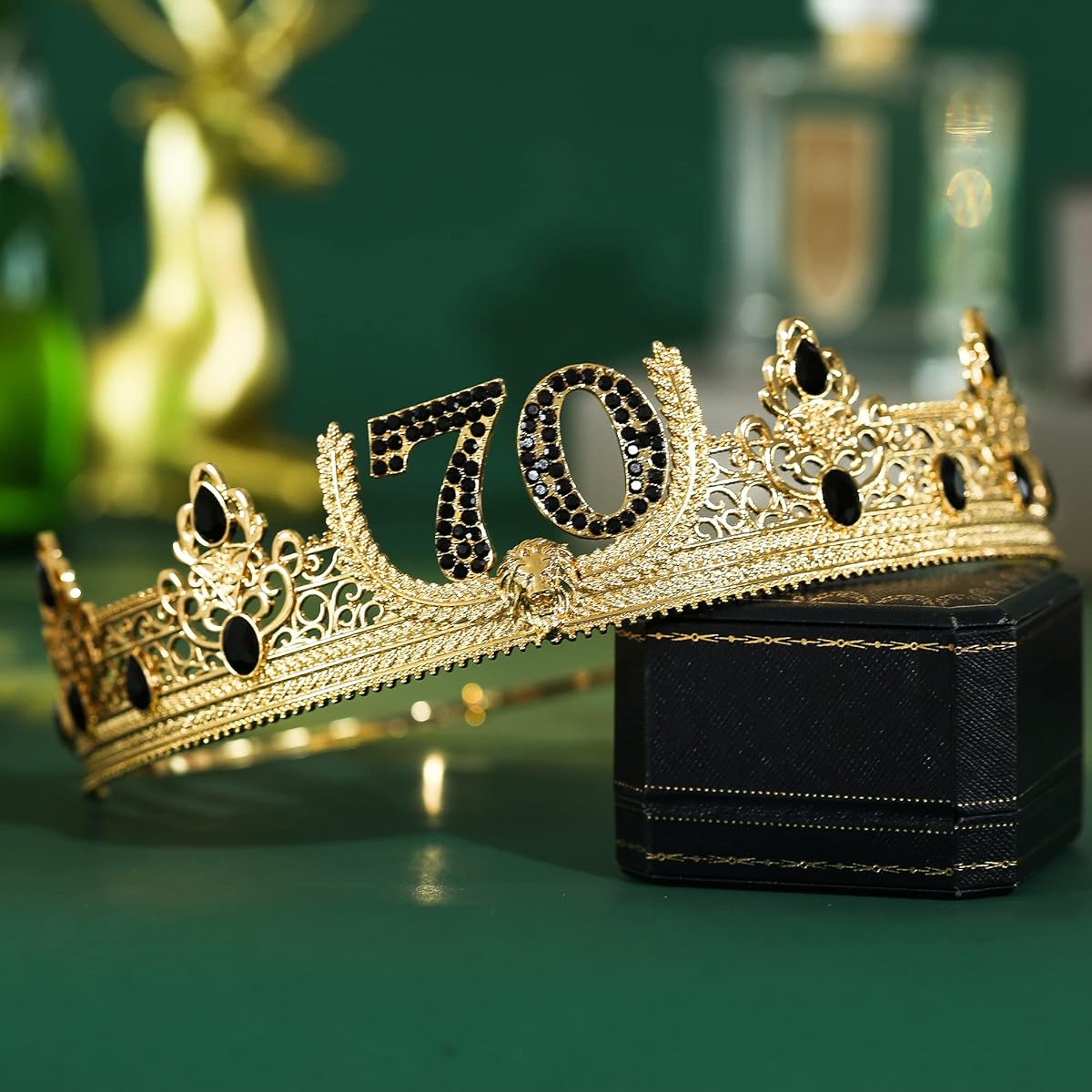 TITIKADI 70TH Birthday King Crown and Birthday King Sash 70TH Birthday Gift for Men. Birthday Party Decorations for Men (Gold)