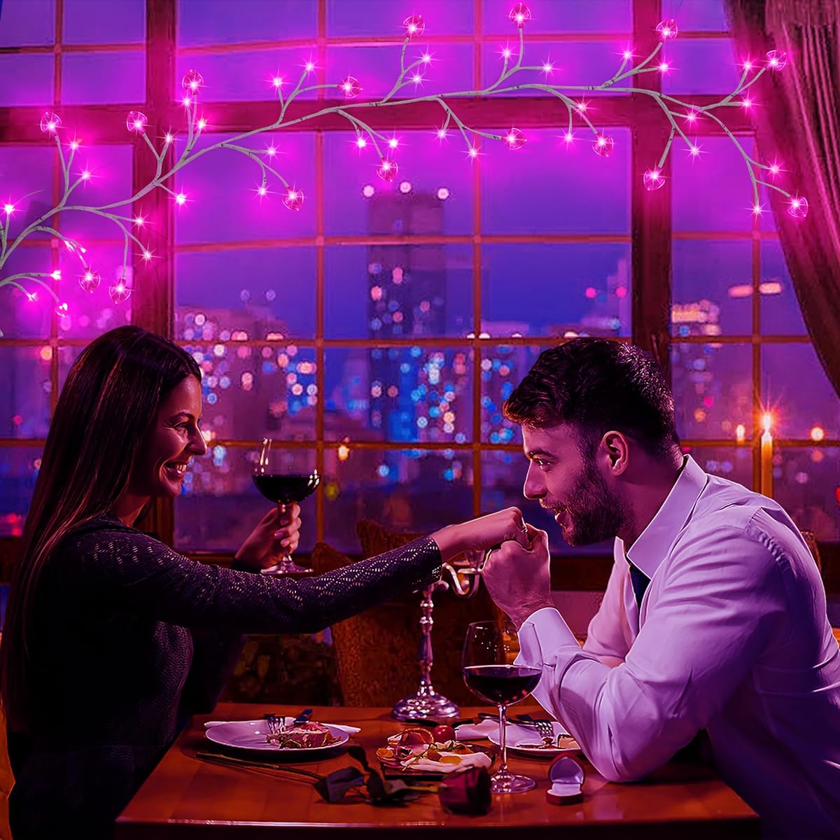 RJZZ 6FT 54LED Valentine's Day Decorative Garland Valentine Garland with Lights Willow Vine Heart Lights with Timer 8 Modes Battery Operated Waterproof Valentine Decorations for Home Mantle Fireplace