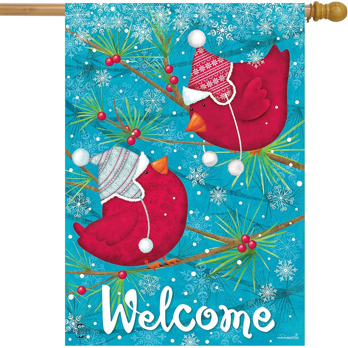 Portly Winter Birds House Flag Welcome Knit Hat 28" x 40" Briarwood Lane