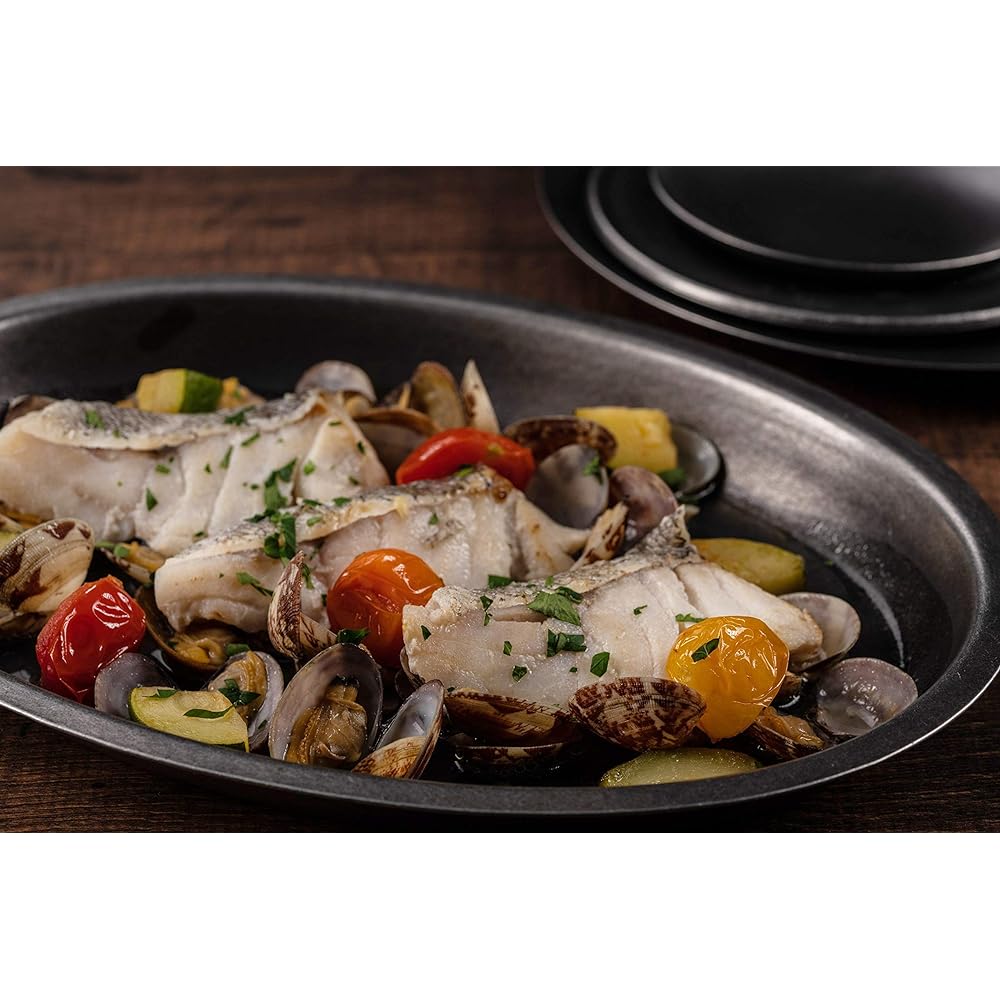 Black Vintage Inox Oval Bowl 255mm Made in Japan BLACK VINTAGEINOX Cafe Restaurant Plate Long Plate Stainless Steel Aging Processing Unbreakable Dishwasher Safe [Authorized Product]