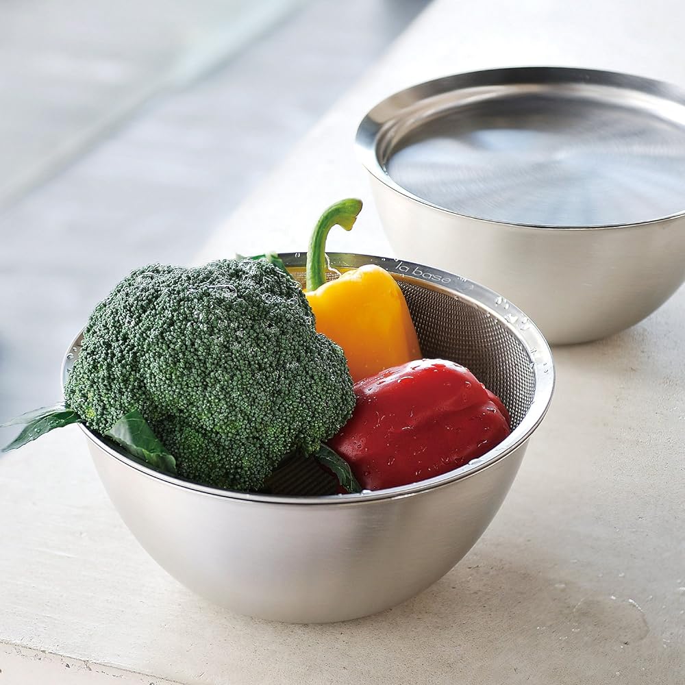 La Base Tsubame Sanjo Stainless Steel Round Colander & Bowl Medium 2 Piece Set Made in Japan la base Yoko Arimoto LB-9354