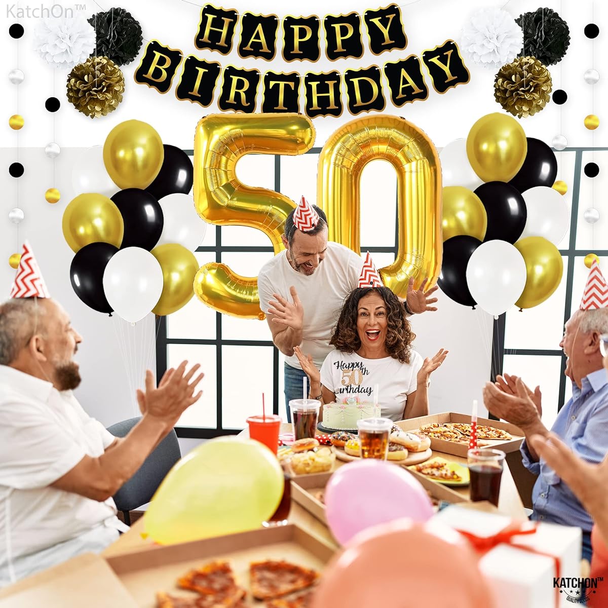 Gold Black 50th Birthday Decorations Kit - Happy Birthday Banner for 50th Birthday Party Decorations