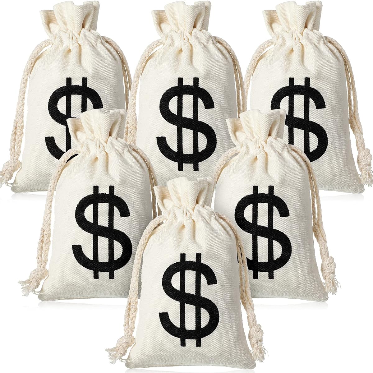 48 Pieces Money Bag Pouches with Drawstring Canvas Cloth and Dollar Signs Novelty Toys Party Favors Props