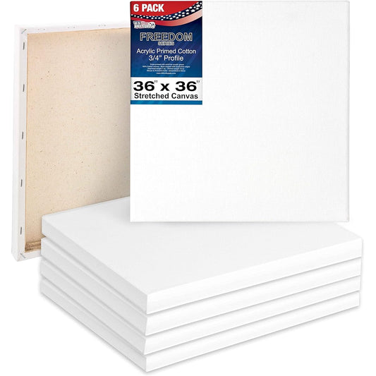 U.S. Art Supply 36 x 36 Inch Stretched Canvas 12oz Prime 6 Pack - Professional White Blank 3/4 Inch Profile Heavy Weight Gesso Acid Free Bulk Pack - Paint Acrylic Pour Oil Painting