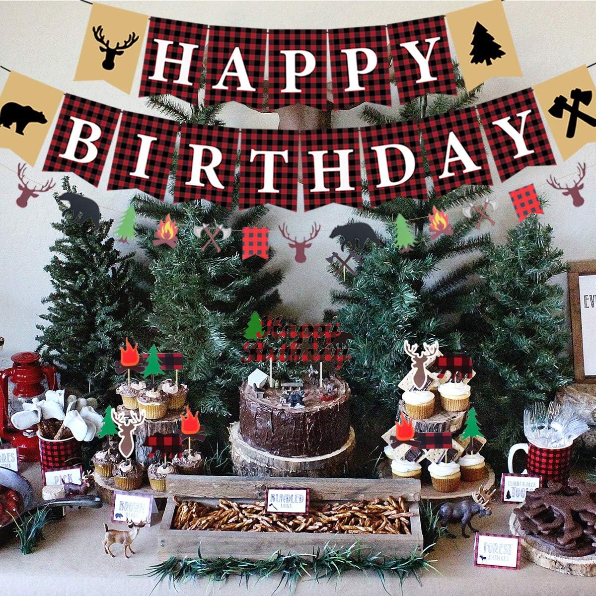 Jollyboom Lumberjack 2nd Birthday Party Decorations for Boys, 2 Wild Birthday Decorations, Black, Red, Buffalo, Plaid, 2nd Birthday Party Supplies