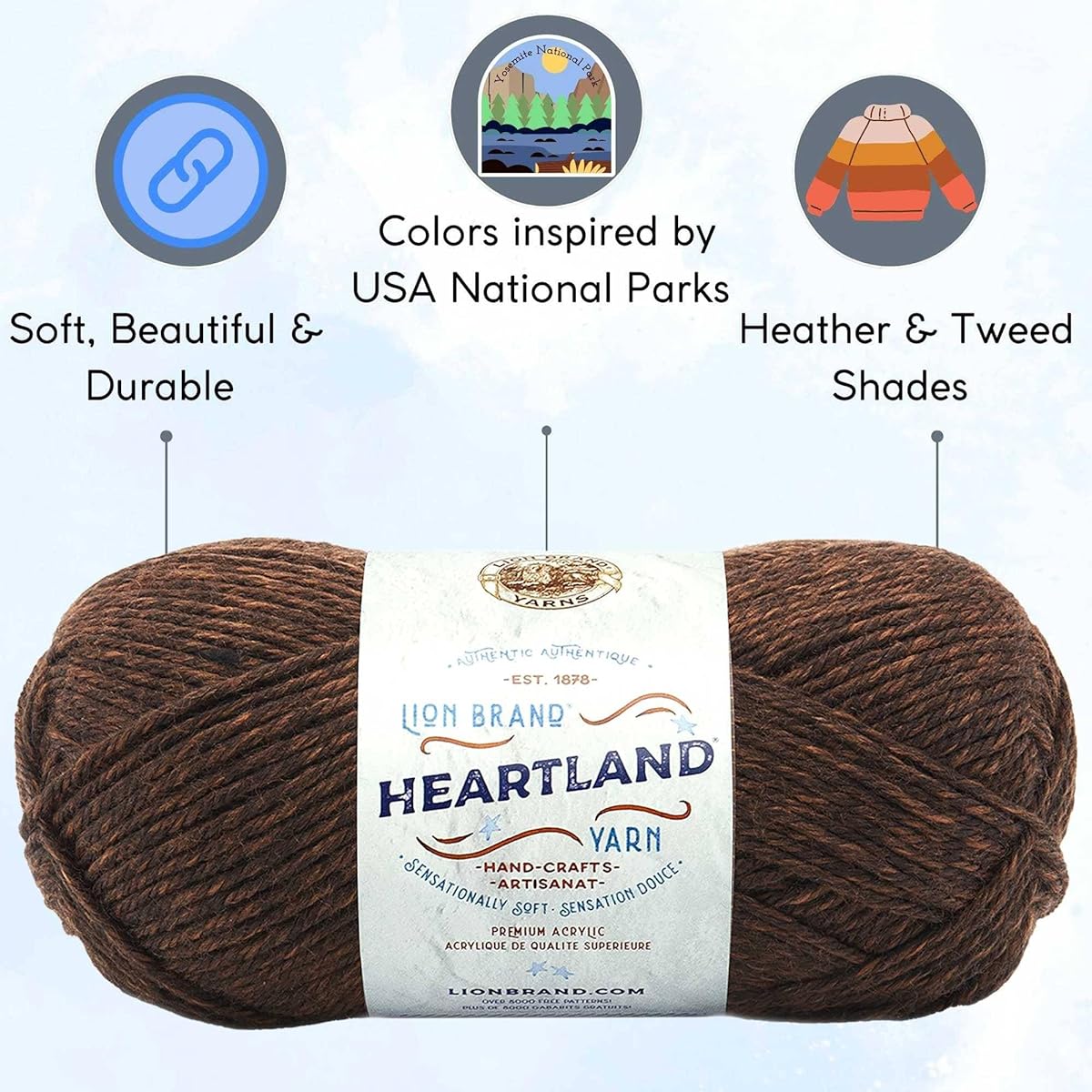 Lion Brand Heartland Yarn Sequoia 136-126 (6 Skeins) Same Dyed Lot Worsted Medium #4 Soft Knitting Yarn Crochet 100% Acrylic Bundle with 1 Artsiga Craft Bag