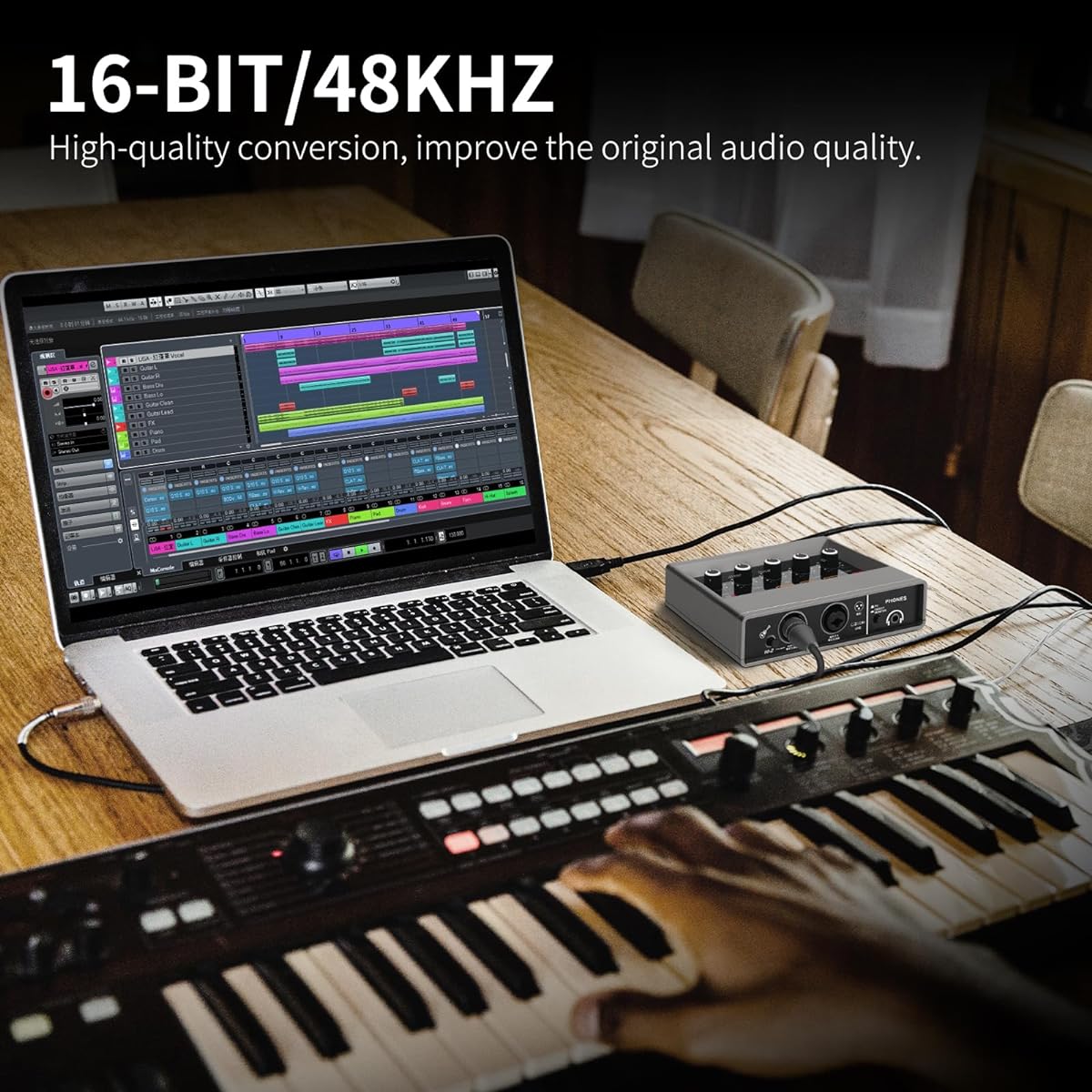 XTUGA Q-16 Professional Audio Interface USB Recording Sound Card 16bit/48kHz Audio Resolution Built-in Monitor Jack DSP Effect 48V Power Supply for Studio Recording K Song Record