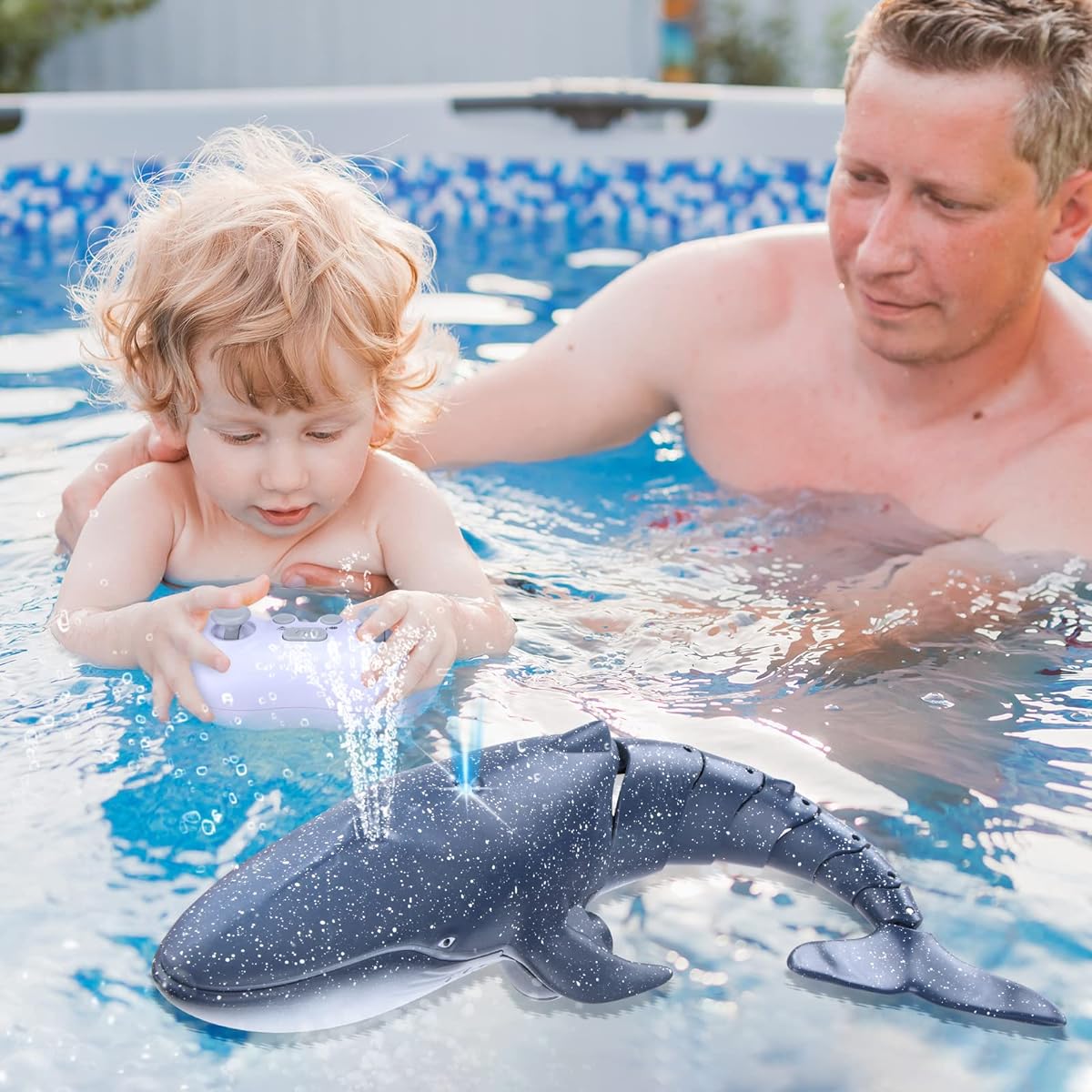 Upgraded Pool Toys Remote Control Whale Shark Toy Outdoor RC Boat Water Play Toys for Kids 8-12 Years Old 6+ Boys & Girls (2 Batteries)