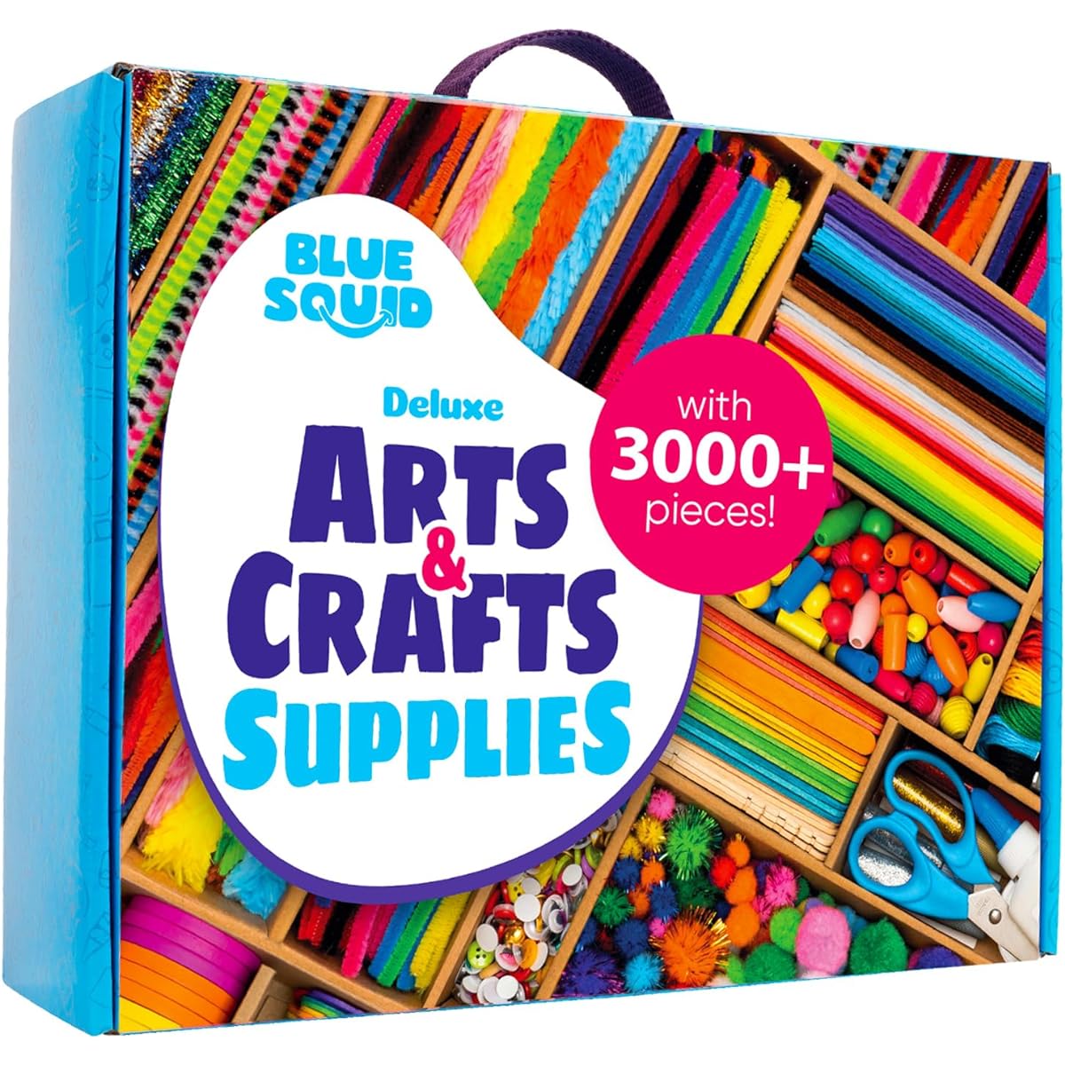 Blue Squid Arts & Crafts for Kids - *3000+ Piece Deluxe Craft Chest - Huge Craft Box Art Supplies for Kids - Craft Kit for Kids Ages 4-12