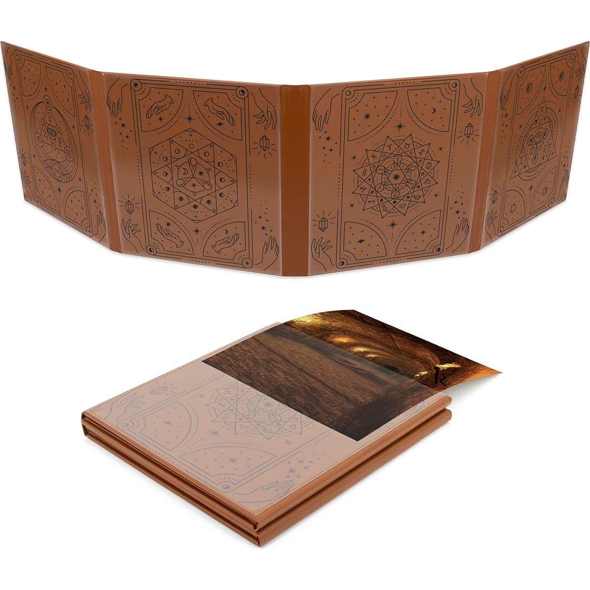 CASEMATIX DM Screen, Faux Leather, Double-Sided, Customizable GM Screen - 8-Pocket Folding Dungeon Master Screen with Exterior-Facing Window for Artwork or Reference Sheets, Insert Not Included