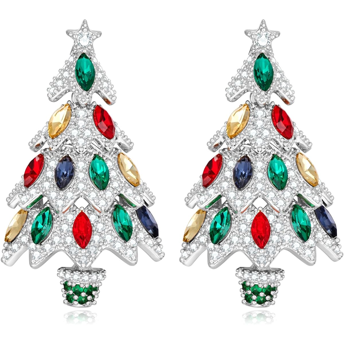 Sparkling Christmas Tree Earrings Women's Holiday Dangle Earrings