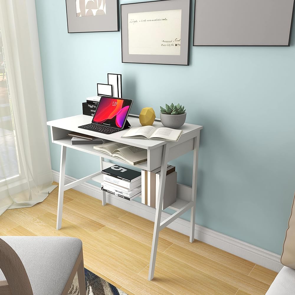 SOPRANNOMIN Width 80cm PC Desk Assembly Desk Study Desk Computer Desk Computer Desk Study Desk Study Desk Storage Desk with Storage Space Space Saving Table Compact Ornament Desk Echo Materials W80*H75*D48 CM White