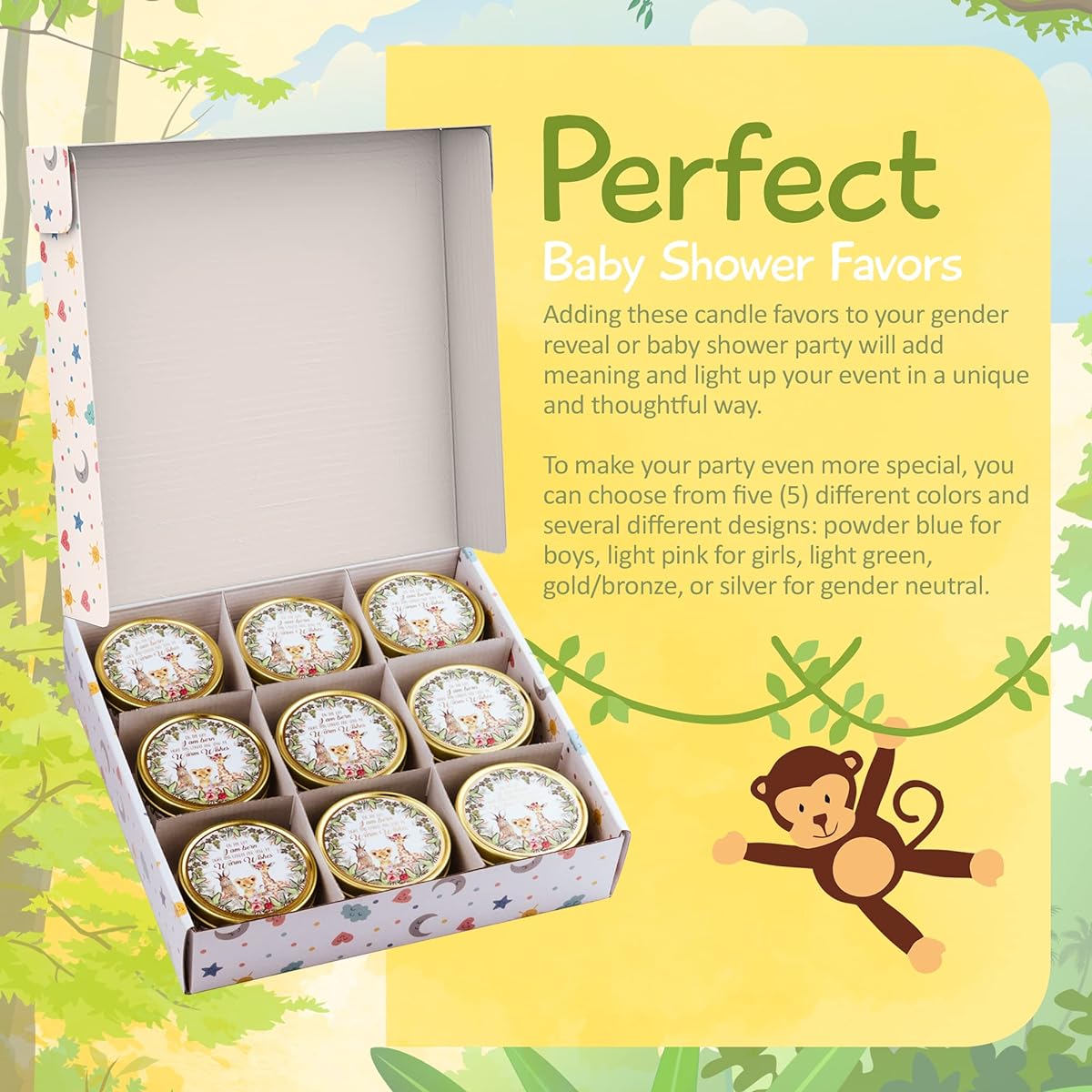 Baby Shower Party Favors Candles Boys Girls Gender Neutral Set of 9 for Guests Perfect for Gender Reveal Parties (Safari)