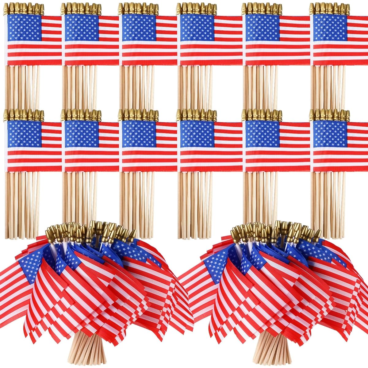 Batiyeer 1000pcs Small American Flags on Sticks 4 x 6 Inch Mini American Flags Handheld USA Flag Polyester 4th of July Decoration with Safety Golden Spear Top for Memorial Independence Day Decoration
