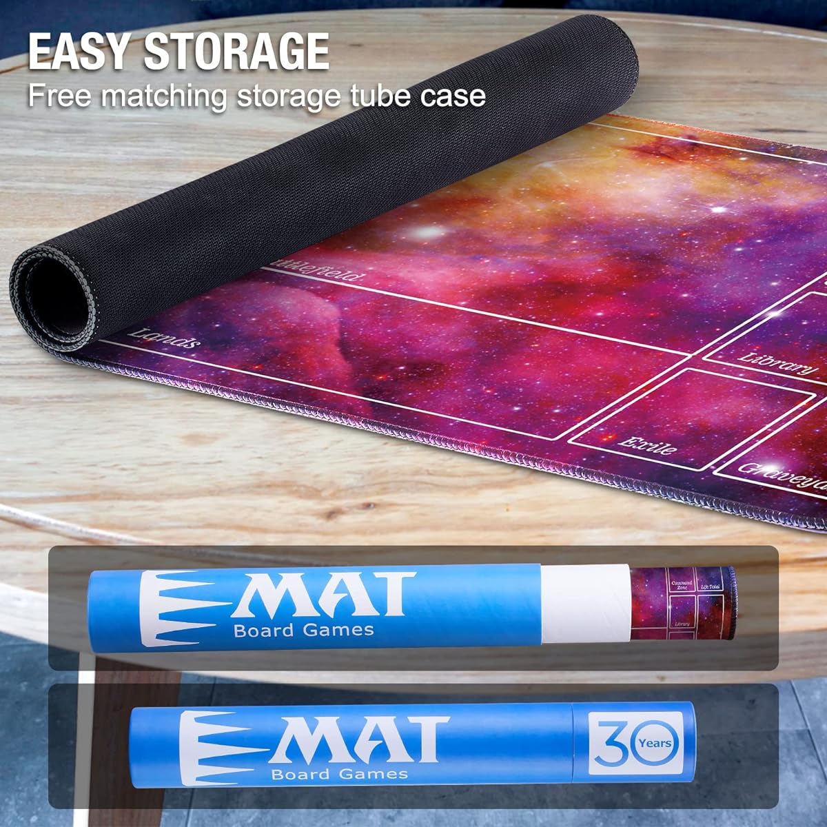 Biouai Starry Playmat for MTG Magic the Gathering - Stitched Field Rule Zone Playmat with Free Tube Case for MTG Card Game Playing Beginners (Purple)
