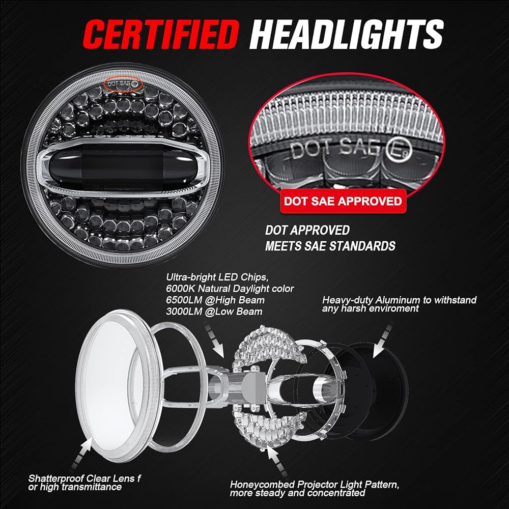 Z-OFFROAD 7 Inch LED Headlight Motorcycle Headlamp Touring Street Glide Road King Ultra Classic Electra Glide Fatboy Tri Cvo Heritage Softail Slim Deluxe Ultra Limited - Customized Style