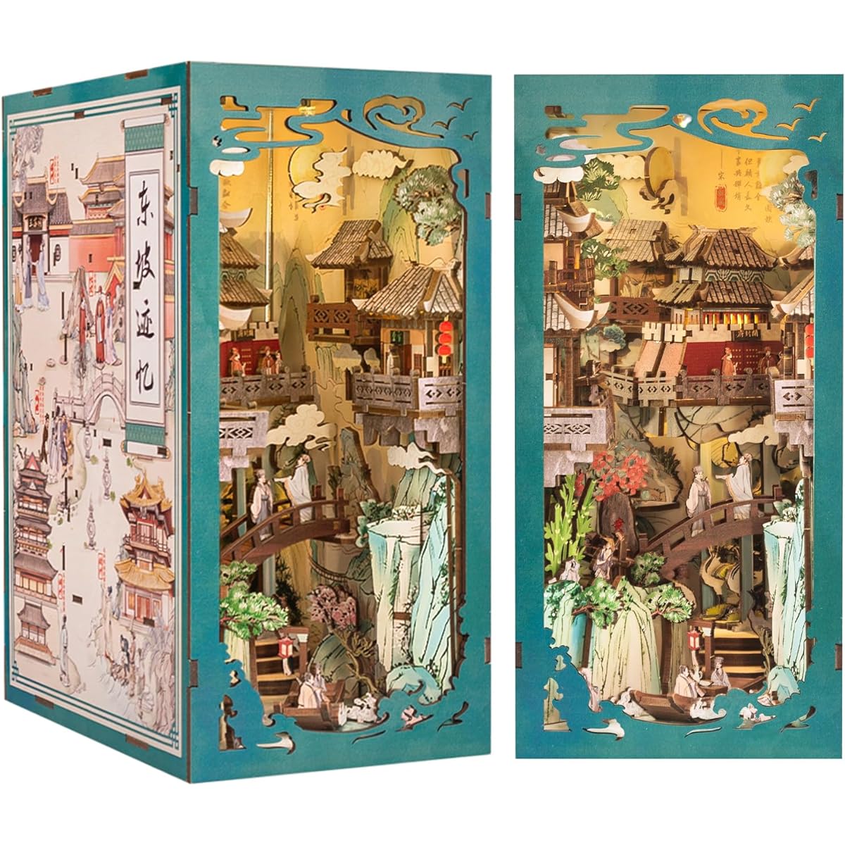 CUTE BEE-Book Nook Kit DIY Wooden Educational Playhouse LED Switching Light Miniature House Handmade for Beginners and Teens to Make Independently Great Gift (Depicts the Life of Su Shi, a Poet from the Song Dynasty)