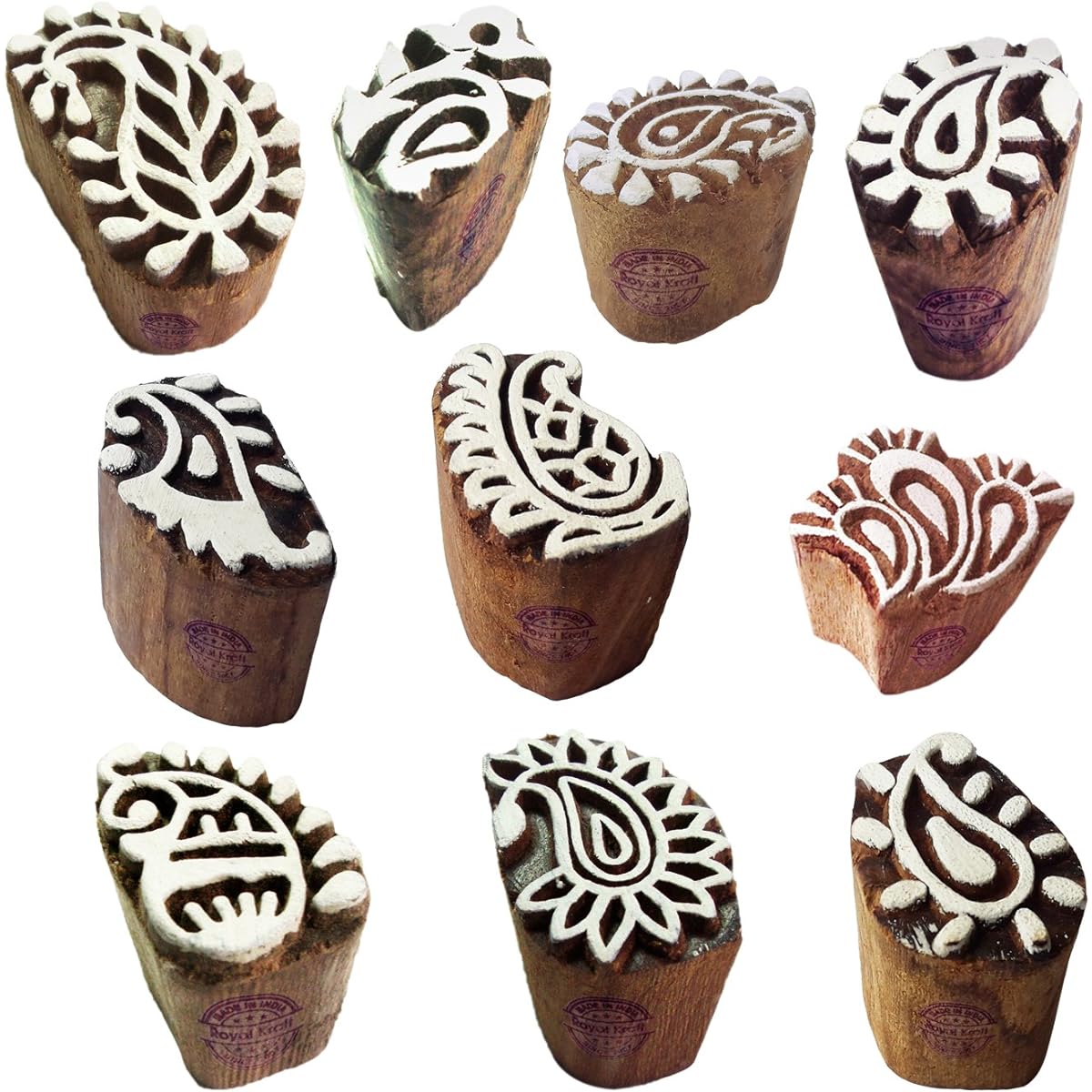 Smallest Creative Designs Wooden Printing Stamps DIY Kids Block Printing Set of 10 Brown Htag2108