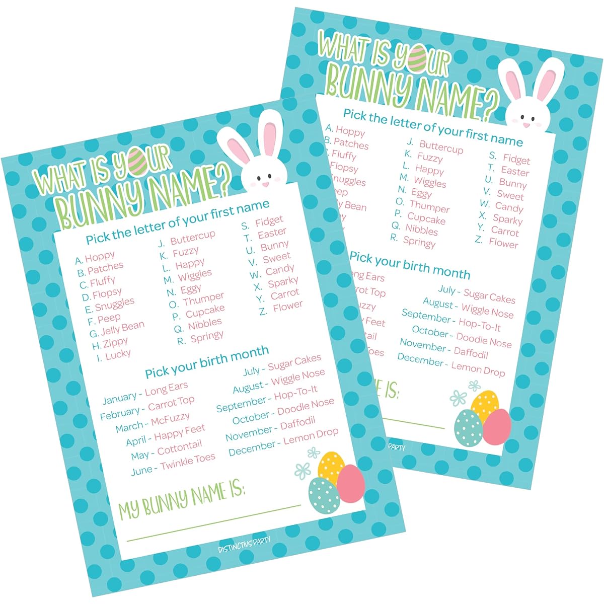 Easter Themed "What Your Bunny Name Game - 25 Player Cards